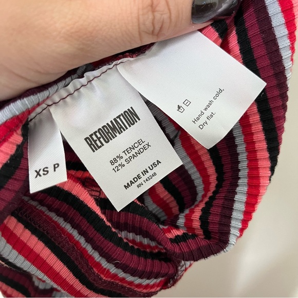 Reformation Vice Deep V Neck Striped Wide Leg Jumpsuit Women’s Petite Size XS - Picture 14 of 14